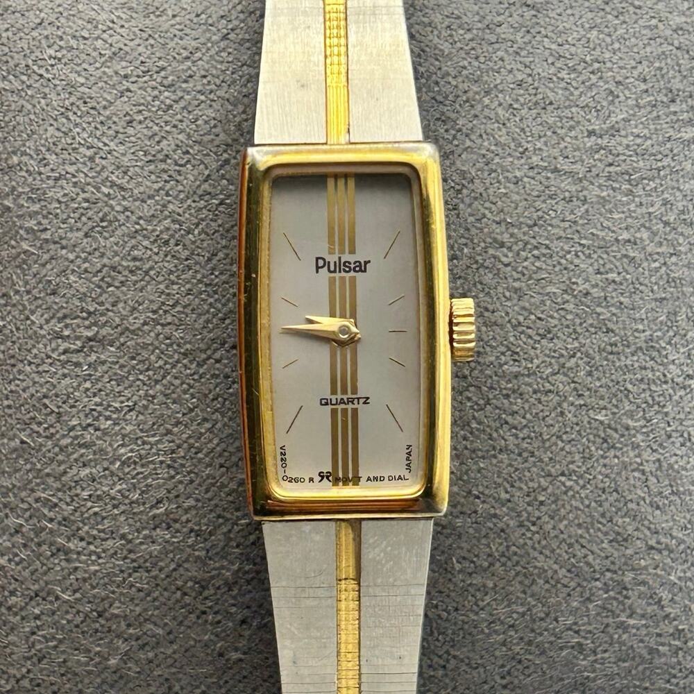 Vintage Pulsar Two-tone Rectangular Dial Tank Women’s Watch Working New Battery